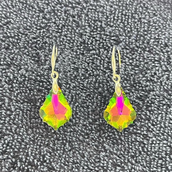 S925 Stamped Silver Iridescent Swarovski Drop Earrings - Picture 8 of 17